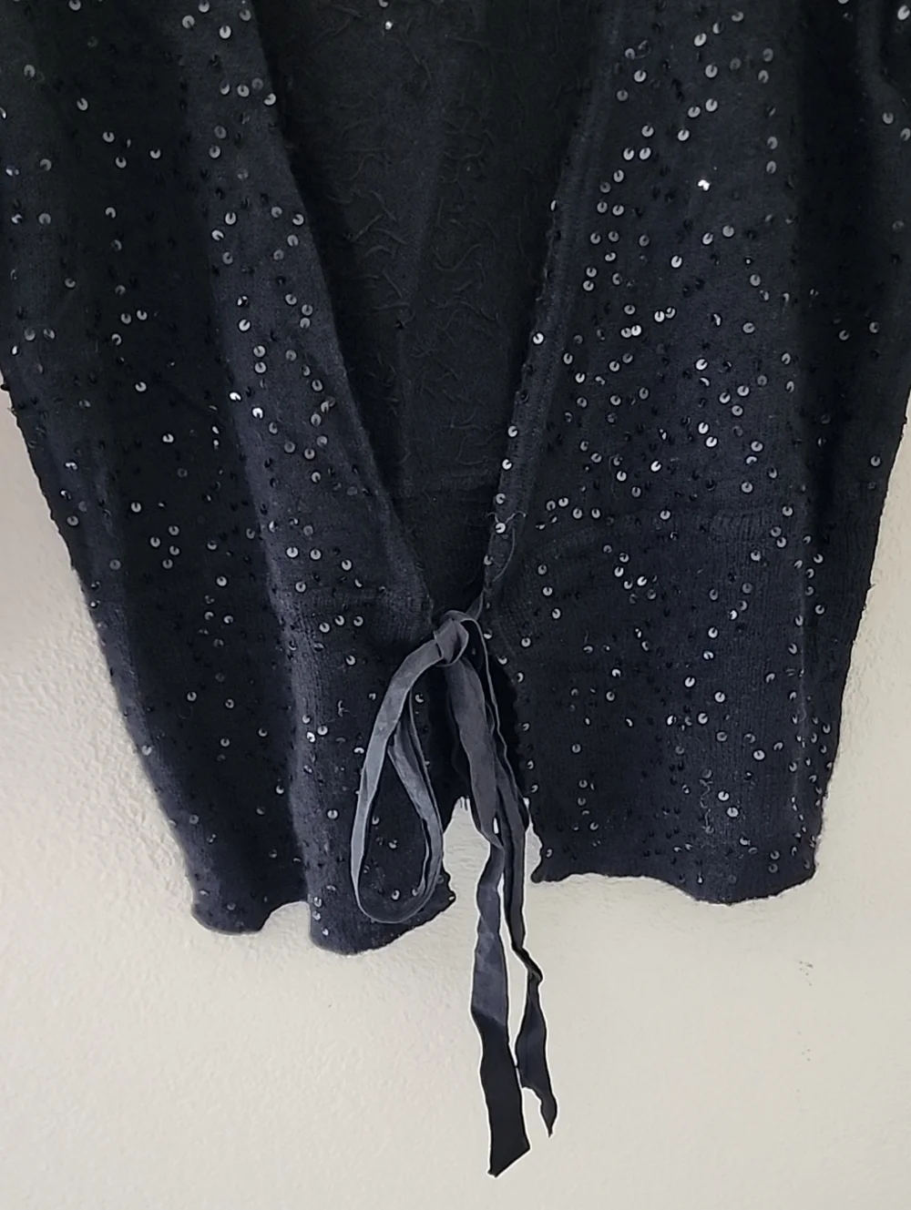 Rebecca Taylor Cashmere Sequined Silk Tie-Front V neck Cardigan Sweater Sz Small